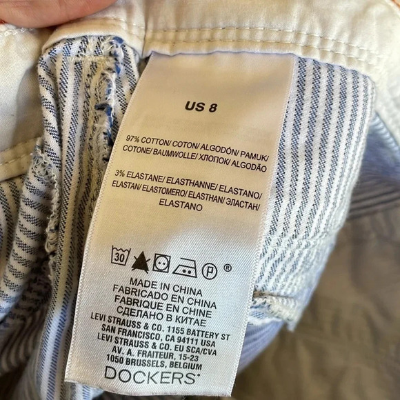 Dockers Blue White Pin Striped Denim Trouser Shorts - Picture 8 of 9